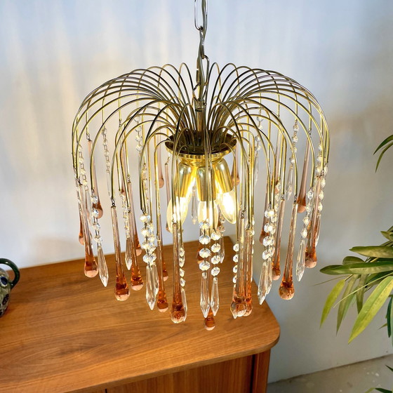 Image 1 of 3-Layer Teardrop Chandelier, Pink Murano Glass