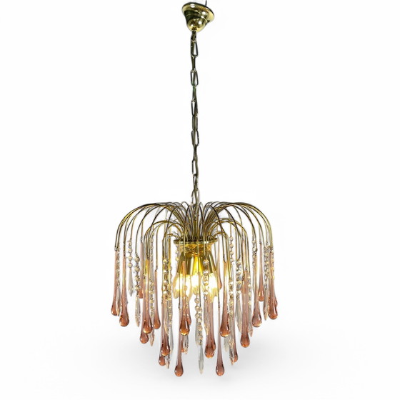 Image 1 of 3-Layer Teardrop Chandelier, Pink Murano Glass