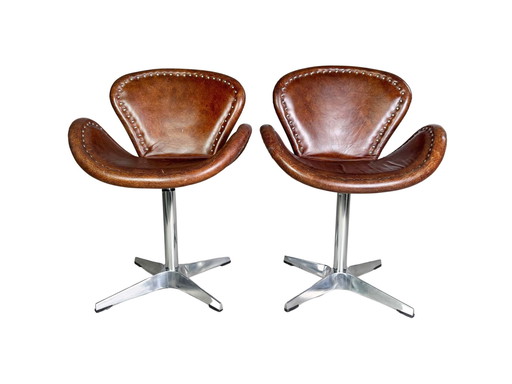 Set of 2 Acme Brancaster Swivel Leather Accent Chair Swan Chair