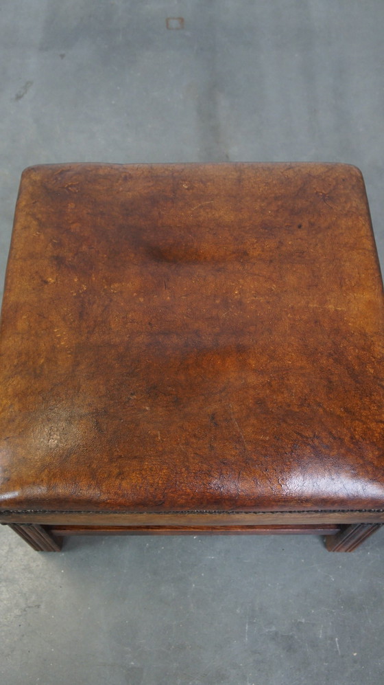 Image 1 of Sheepskin Leather Hocker Combined With Wood