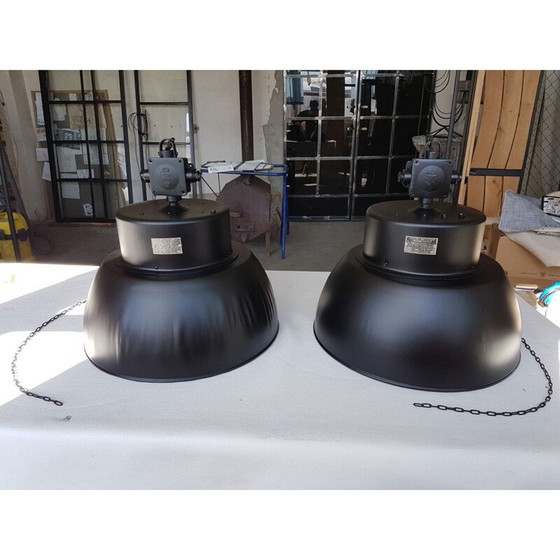 Image 1 of Vintage industrial hanging lamp in black mat iron 1960