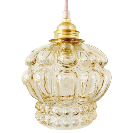 Image 1 of Suspension vintage en verre beige en forme de méduse, années 1950