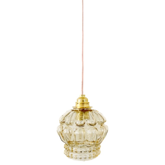 Image 1 of Suspension vintage en verre beige en forme de méduse, années 1950