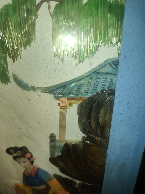 Image 1 of Antique Chinese Painting Relief And Mother Of Pearl