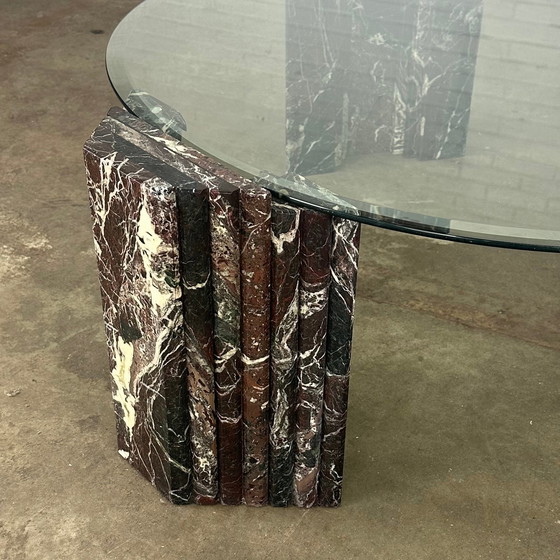 Image 1 of Italian Vintage Coffee Table With Glass Top And Bordeaux Marble Legs