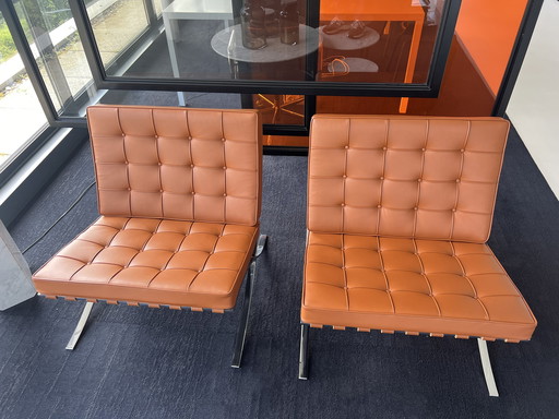 2x chaises Knoll Barcelona en cuir cognac