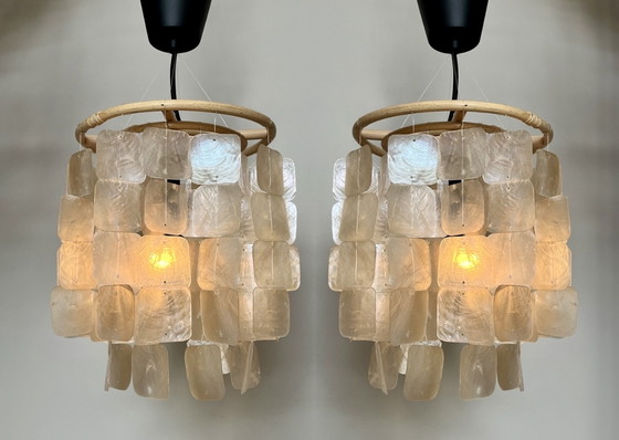 Image 1 of Set of 2 capiz shell pendant lights lamps bamboo frame