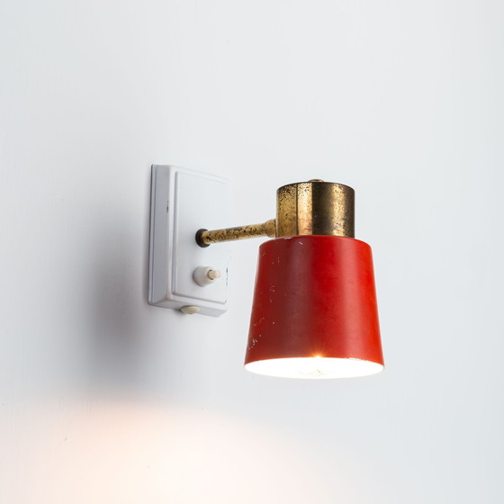 Image 1 of Red And Brass Wall Lamp