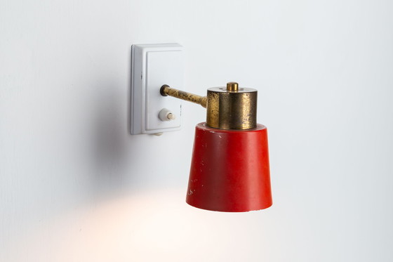 Image 1 of Red And Brass Wall Lamp