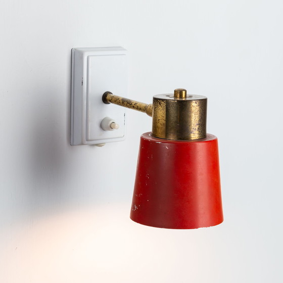 Image 1 of Red And Brass Wall Lamp