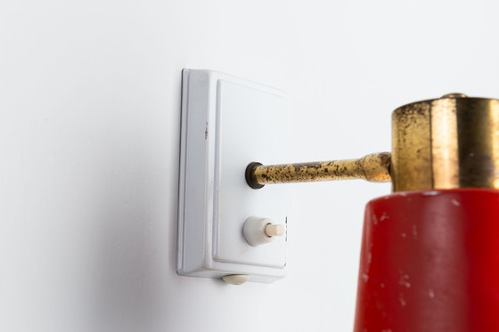 Image 1 of Red And Brass Wall Lamp