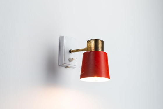 Image 1 of Red And Brass Wall Lamp