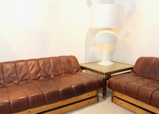 Image 1 of Dutch Lounge Sofa Set in Wood and Cognac Leather