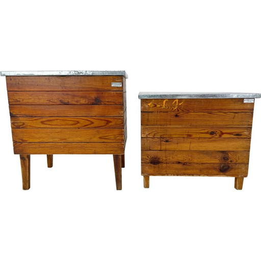 Pair of vintage industrial wooden night stands, 1950s