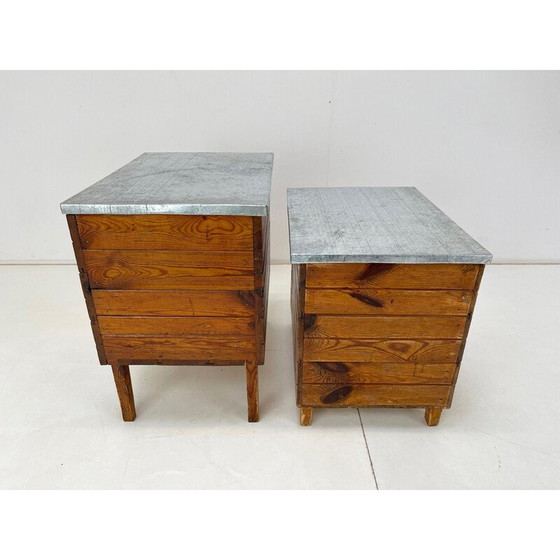 Image 1 of Pair of vintage industrial wooden night stands, 1950s
