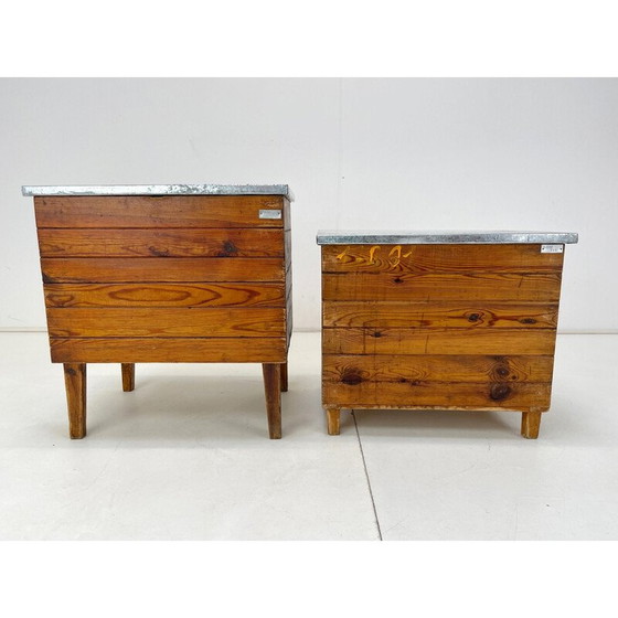 Image 1 of Pair of vintage industrial wooden night stands, 1950s