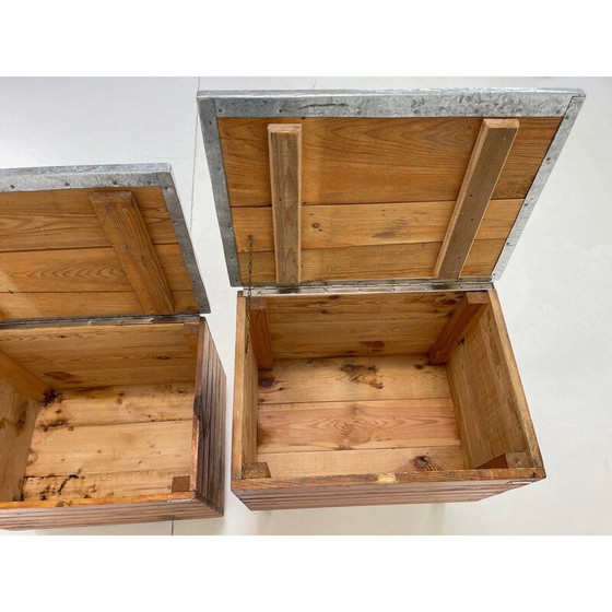 Image 1 of Pair of vintage industrial wooden night stands, 1950s