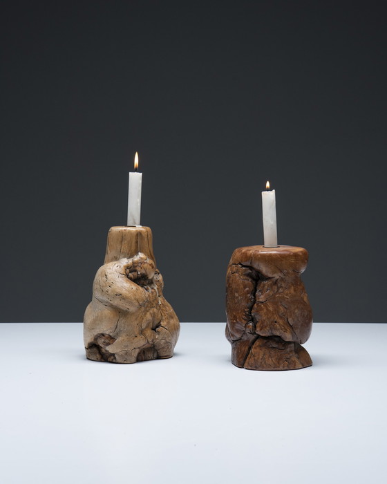 Image 1 of 2x Burl Wood candle holder