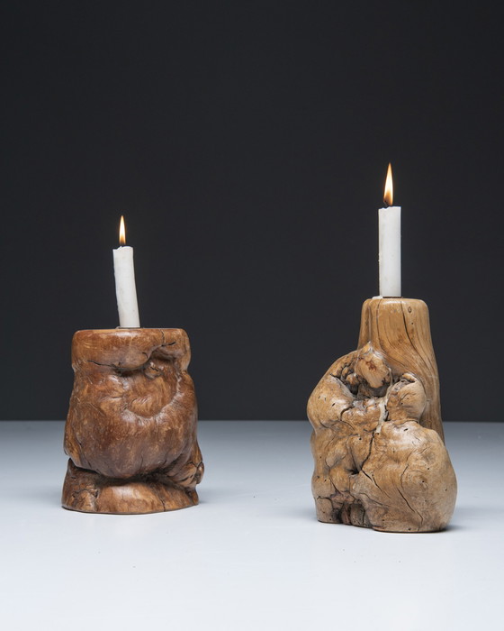 Image 1 of 2x Burl Wood candle holder