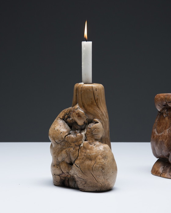 Image 1 of 2x Burl Wood candle holder