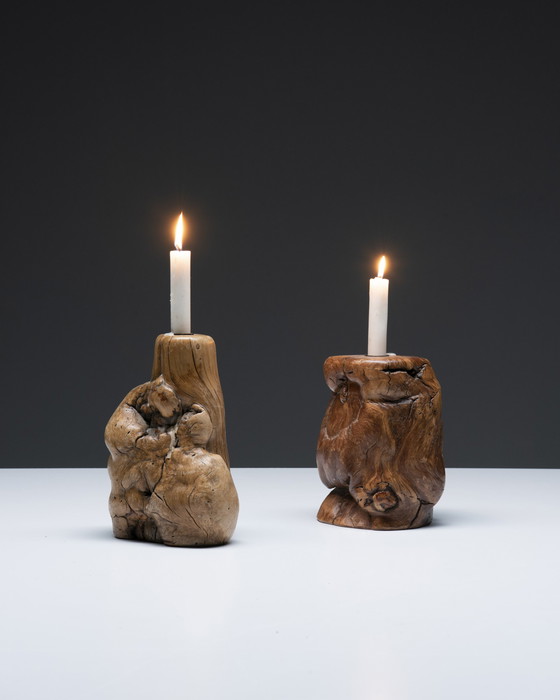 Image 1 of 2x Burl Wood candle holder