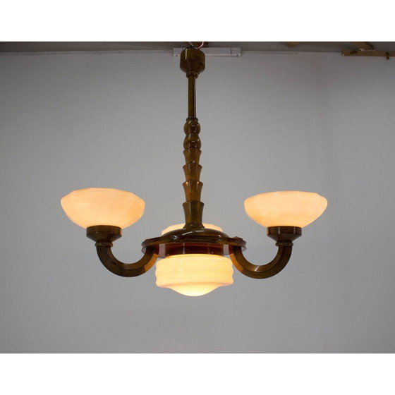 Image 1 of Vintage Art Deco wooden chandelier, 1930