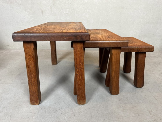 Image 1 of 3X Brutalist Nesting Tables - Oak