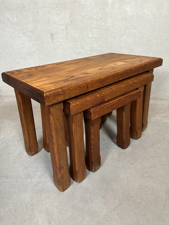 Image 1 of 3X Brutalist Nesting Tables - Oak