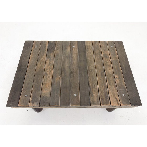 Image 1 of Vintage industrial wood and iron coffee table, 1950s