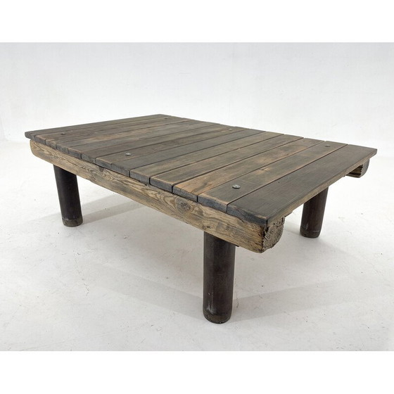 Image 1 of Vintage industrial wood and iron coffee table, 1950s