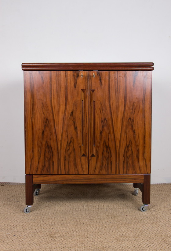 Image 1 of Norwegian Rosewood Rolling Extending Bar By Torbjørn Afdal For Bruksbo 1960.