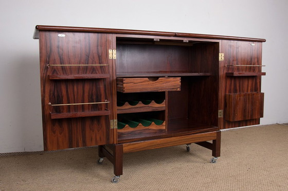 Image 1 of Norwegian Rosewood Rolling Extending Bar By Torbjørn Afdal For Bruksbo 1960.