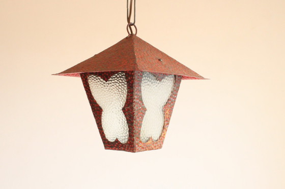 Image 1 of Butterly hammered glass and metal lantern