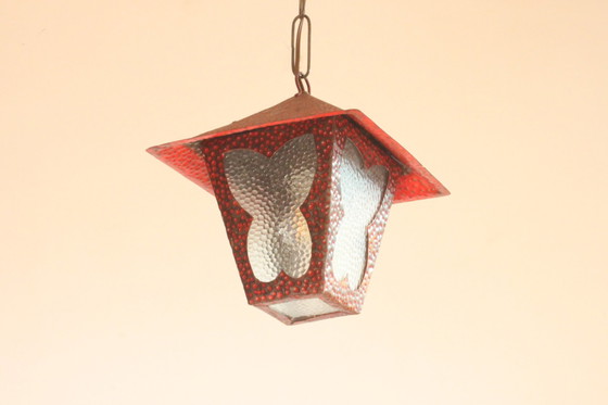 Image 1 of Butterly hammered glass and metal lantern