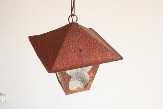 Image 1 of Butterly hammered glass and metal lantern