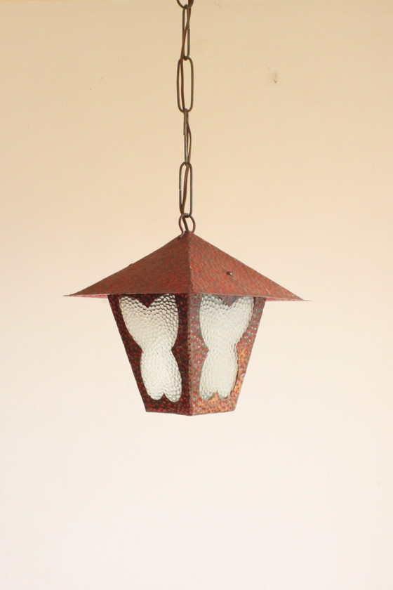 Image 1 of Butterly hammered glass and metal lantern