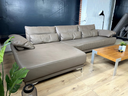 Ewald Schillig leather sofa with seat depth adjustment