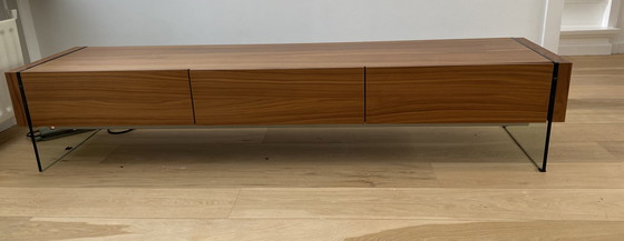 Image 1 of Walnut Wood TV Cabinet and Tempered Glass