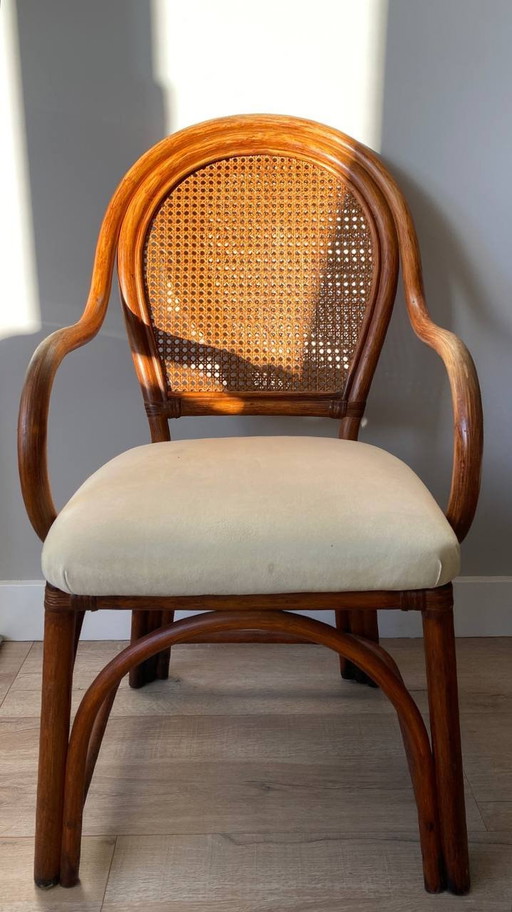 4 x Rattan Bamboo Dining Chairs, 1980s