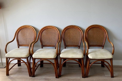 4 x Rattan Bamboo Dining Chairs, 1980s