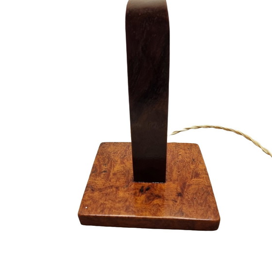 Image 1 of Lámpara de mesa Art Déco francesa con madera de nogal, circa 1920