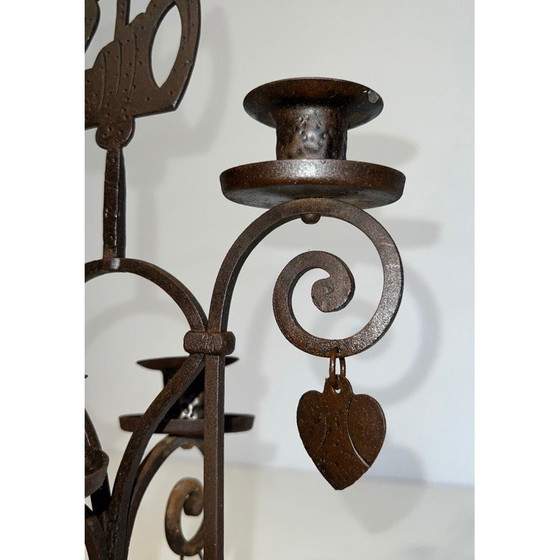 Image 1 of Vintage wrought iron candelabra with 2 lights representing a swan, France 1950