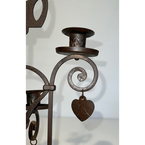 Image 1 of Vintage wrought iron candelabra with 2 lights representing a swan, France 1950