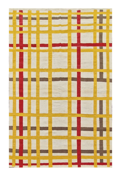 Tapestry Piet Mondrian New York City Xxème Hand-Woven Wool 244 X 176 Cm