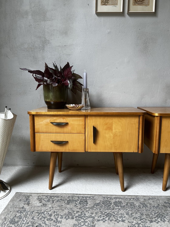 Image 1 of Set Of Two 60s Nightstands On Slender Wooden Legs