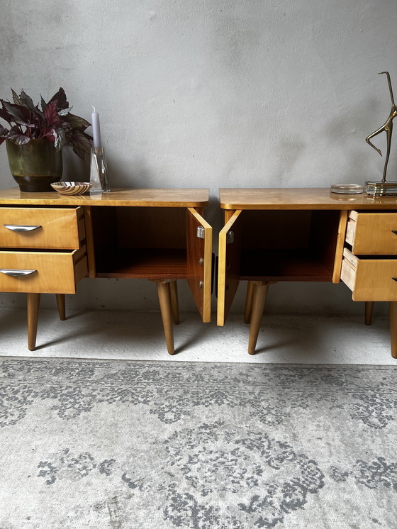 Image 1 of Set Of Two 60s Nightstands On Slender Wooden Legs