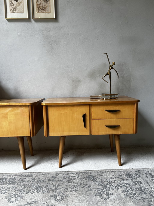 Set Of Two 60s Nightstands On Slender Wooden Legs