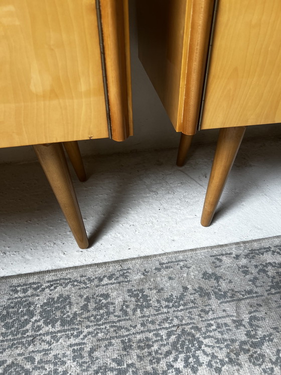 Image 1 of Set Of Two 60s Nightstands On Slender Wooden Legs