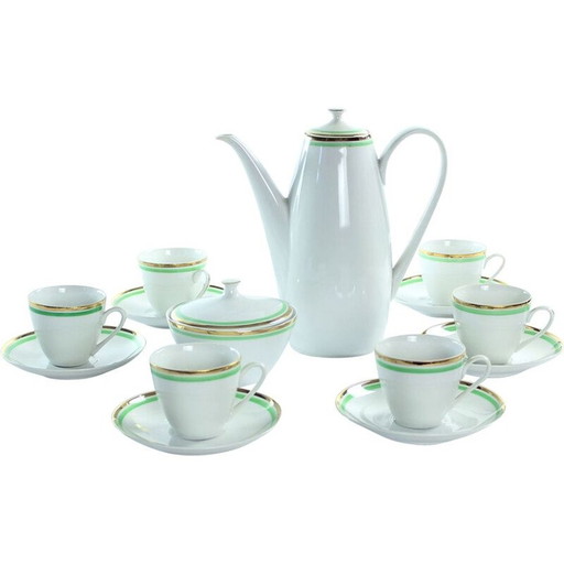 Juego de café de porcelana de mediados de siglo, Checoslovaquia, 1954