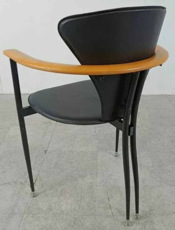 Image 1 of 6x Arrben Italy Chairs With Continuous Wooden Armrests